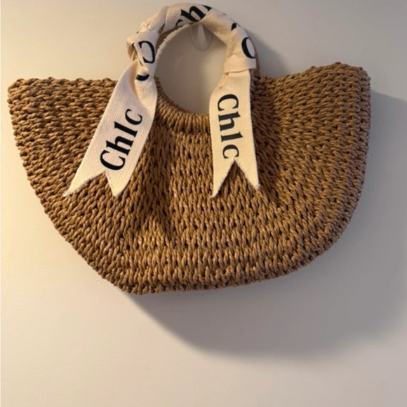 CCM Handbags - Woven Straw Tote Bag with Logo Handles